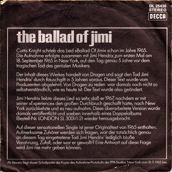 Jimi Hendrix And Curtis Knight : The Ballad Of Jimi (7", Single)
