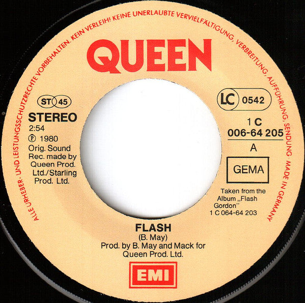 Queen : Flash (7", Single, Red)