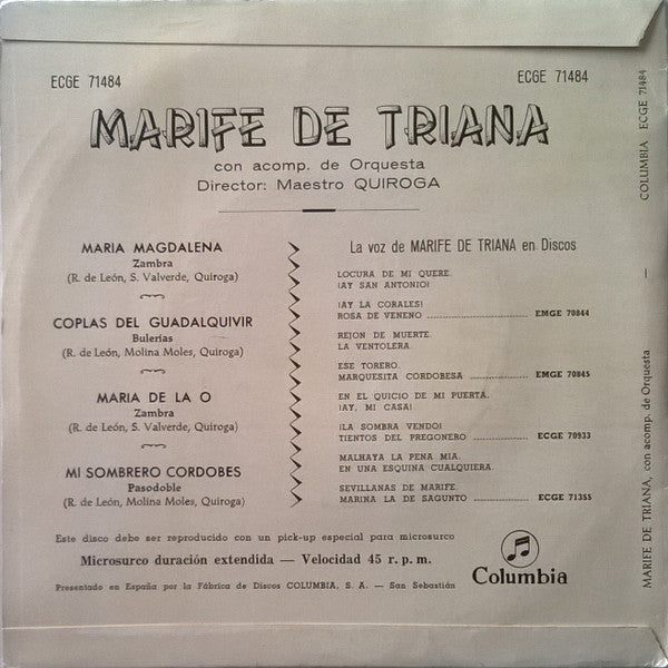 Marifé De Triana : Maria Magdalena (7", EP, Mono, Tri)