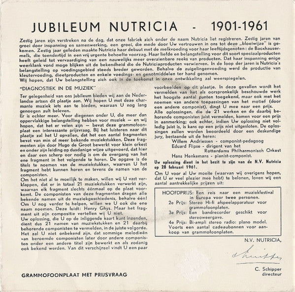 Hugo De Groot : Wat Zou Het Zijn Dokter? - Nutricia 1901 - 1961 Diagnostiek In De Muziek (7")