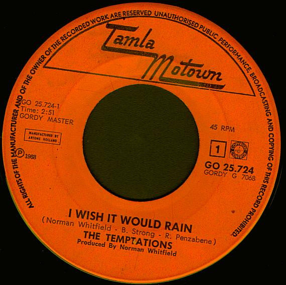 The Temptations : I Wish It Would Rain (7", Single)