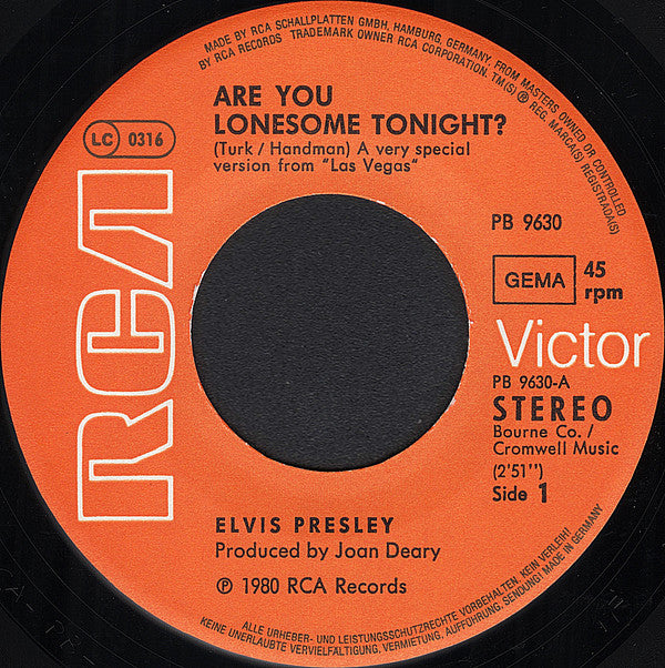 Elvis Presley : Are You Lonesome Tonight? (Lach-Version) (7", Single, Ora)