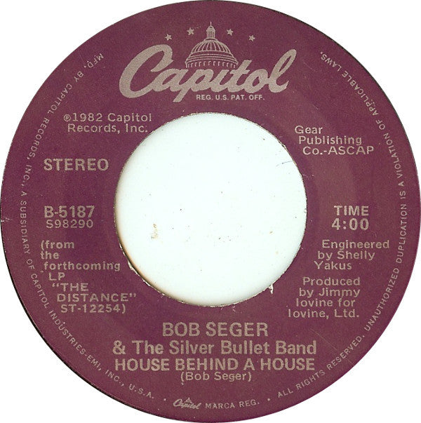 Bob Seger & The Silver Bullet Band* : Shame On The Moon (7", Single, Jac)