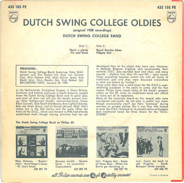 The Dutch Swing College Band : Dutch Swing College Oldies: Original 1950 Recordings (7", EP, Mono)