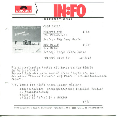 Cold Chisel : Forever Now (7", Single)