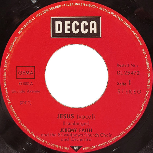 Jeremy Faith And The Saint Mathews Church Choir And Orchestra : Jesus (7", Single)