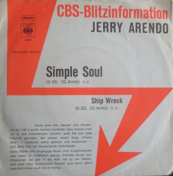 Jerry Arendo : Simple Soul (7", Single, Promo)