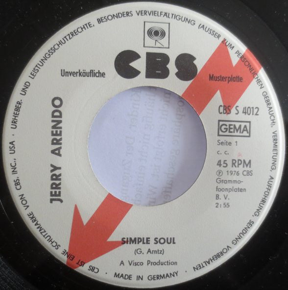 Jerry Arendo : Simple Soul (7", Single, Promo)