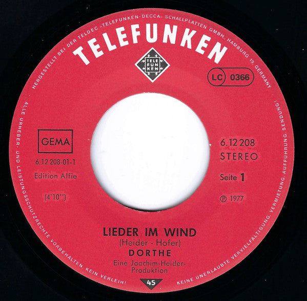 Dorthe* : Lieder Im Wind (7", Single)
