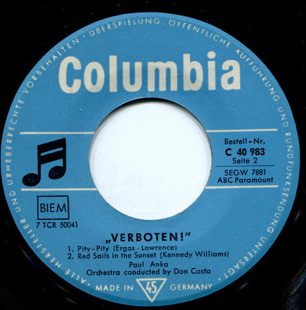 Paul Anka : Verboten (7", EP)