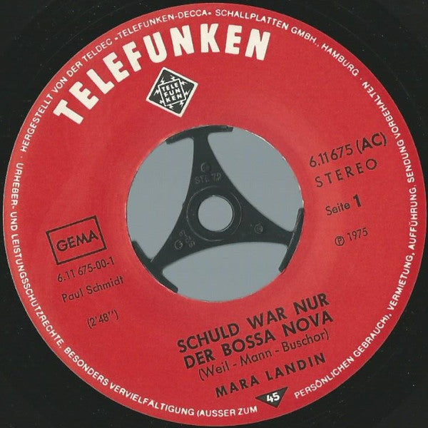 Mara Landin : Schuld War Nur Der Bossa Nova / Die Vier Aus Liverpool (7")