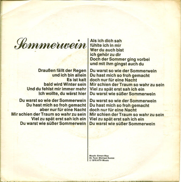 Simon May : Sommer-Wein (7", Single)
