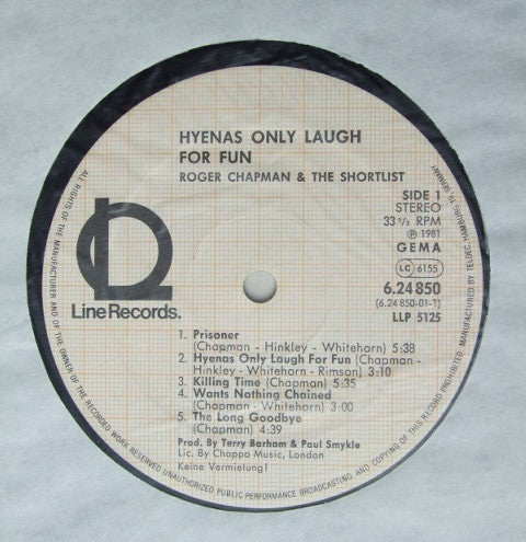 Roger Chapman & The Shortlist : Hyenas Only Laugh For Fun (LP, Album)