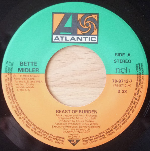 Bette Midler : Beast Of Burden (7", Single)