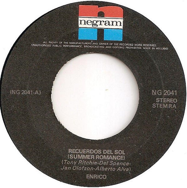 Enrico Grevin : Recuerdos Del Sol (Summer Romance) (7", Single)