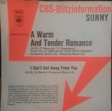 Sunny Leslie : A Warm And Tender Romance (7", Single, Promo)