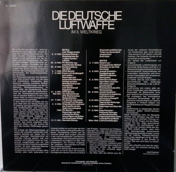 No Artist : Die Deutsche Luftwaffe Im Il. Weltkrieg (LP, Mono)
