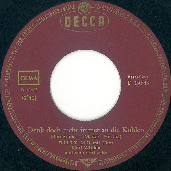 Billy Mo : Denk Doch Nicht Immer An Die Kohlen (7", Single)