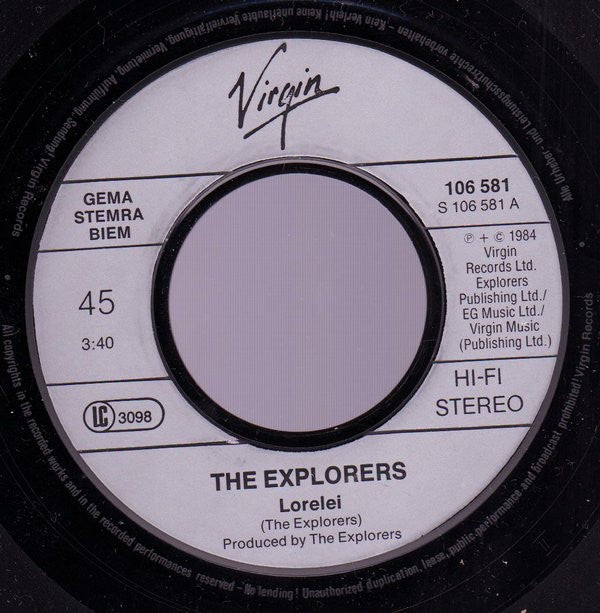 The Explorers (2) : Lorelei / You Go Up In Smoke (7", Single)