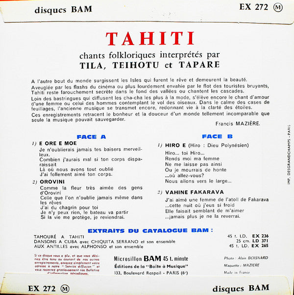 Tila, Teihotu Et Tapare : Tahiti (7", EP)