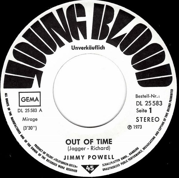 Jimmy Powell (2) : Out Of Time / I Can Go Down (7", Single, Promo)