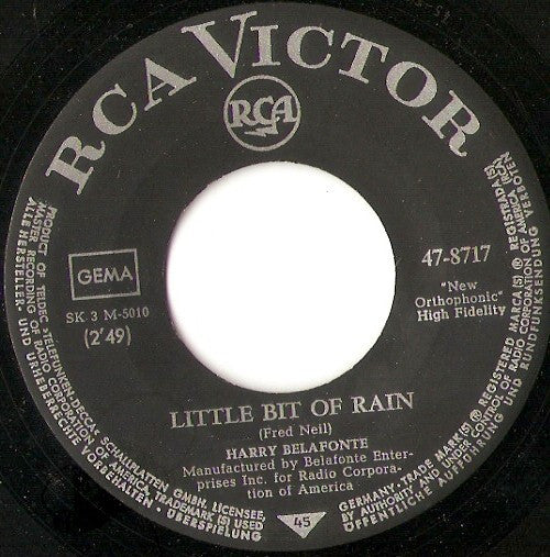 Harry Belafonte : Little Bit Of Rain / Roll On, Buddy (7")