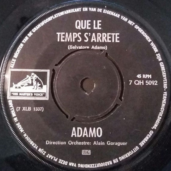 Adamo : Que Le Temps S'Arrete (7", Single)