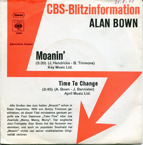 Alan Bown : Moanin' (7", Single, Promo)