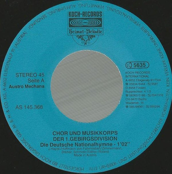 Gebirgsmusikkorps Garmisch-Partenkirchen : Deutsche Nationalhymne (7", Single)