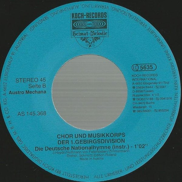 Gebirgsmusikkorps Garmisch-Partenkirchen : Deutsche Nationalhymne (7", Single)