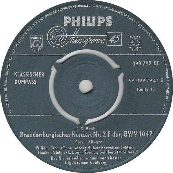 Johann Sebastian Bach : Klassiek Kompas (7", EP, Mono)