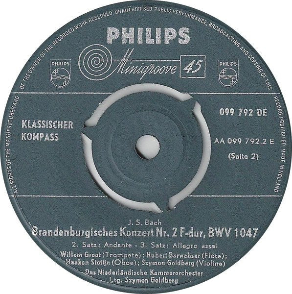 Johann Sebastian Bach : Klassiek Kompas (7", EP, Mono)