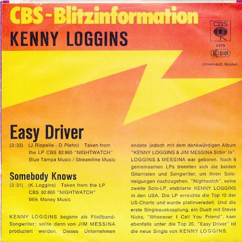 Kenny Loggins : Easy Driver (7", Single, Promo)