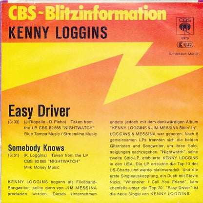 Kenny Loggins : Easy Driver (7", Single, Promo)