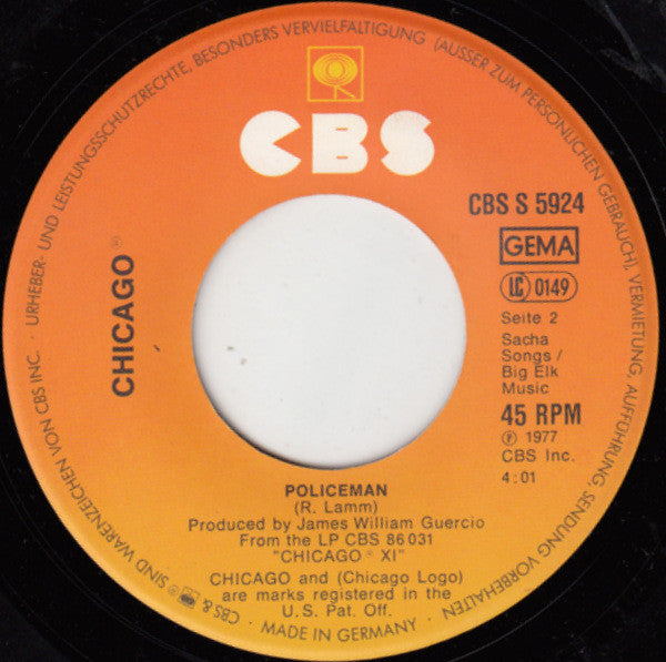 Chicago (2) : Take Me Back To Chicago (7", Single)