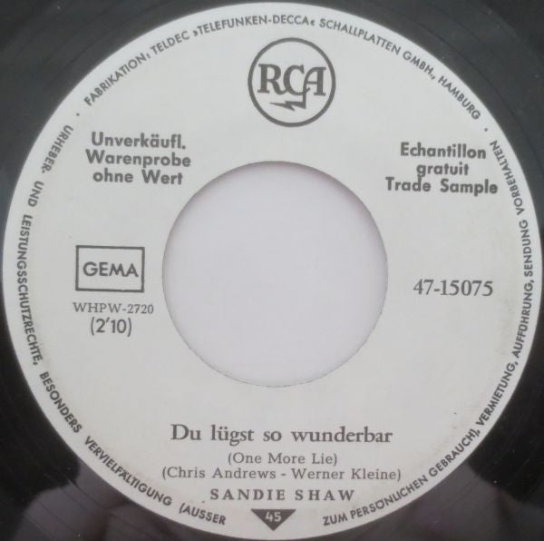 Sandie Shaw : An Jenem Tag / Du Lügst So Wunderbar (7", Single, Promo)