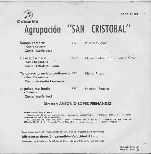 Agrupación "San Cristobal" : Somos Costeros (7", EP)