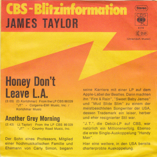 James Taylor (2) : Honey Don't Leave L.A. (7", Single, Promo)