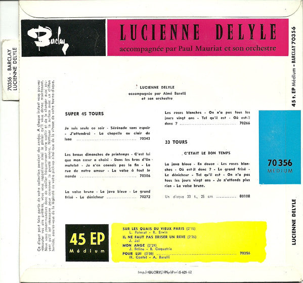 Lucienne Delyle : Sur Les Quais Du Vieux Paris / Mon Ange (7", EP)