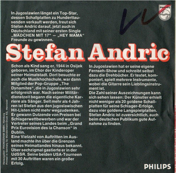 Stefan Andric : Mädchen Mit 17 / Hey Mama (7", Single)