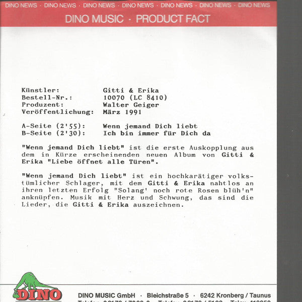 Gitti & Erika : Wenn Jemand Dich Liebt (7", Single)