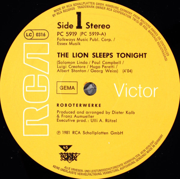 Roboterwerke : The Lion Sleeps Tonight / High On Tech (12", Single)