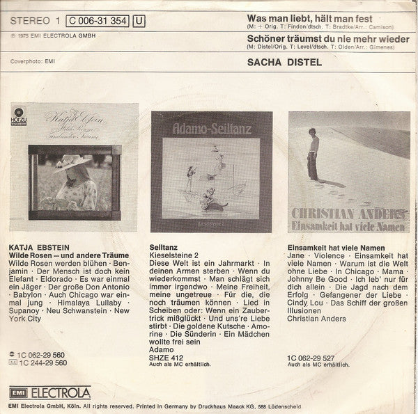 Sacha Distel : Was Man Liebt, Hält Man Fest (7", Single)