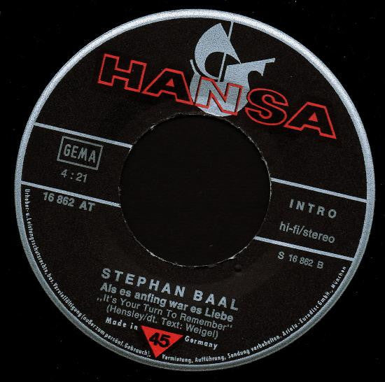 Stephan Baal : Ich Bin Allein (7", Single)