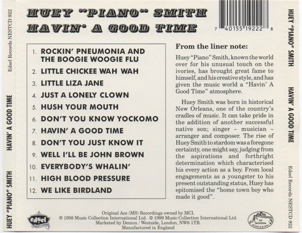 Huey "Piano" Smith & His Clowns : Having A Good Time (CD, Album)