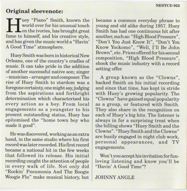 Huey "Piano" Smith & His Clowns : Having A Good Time (CD, Album)