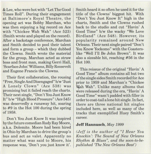 Huey "Piano" Smith & His Clowns : Having A Good Time (CD, Album)