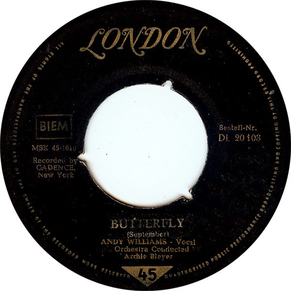 Andy Williams : Butterfly (7", Single)