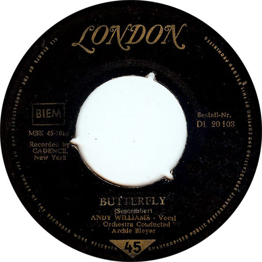 Andy Williams : Butterfly (7", Single)