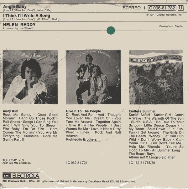 Helen Reddy : Angie Baby (7", Single)